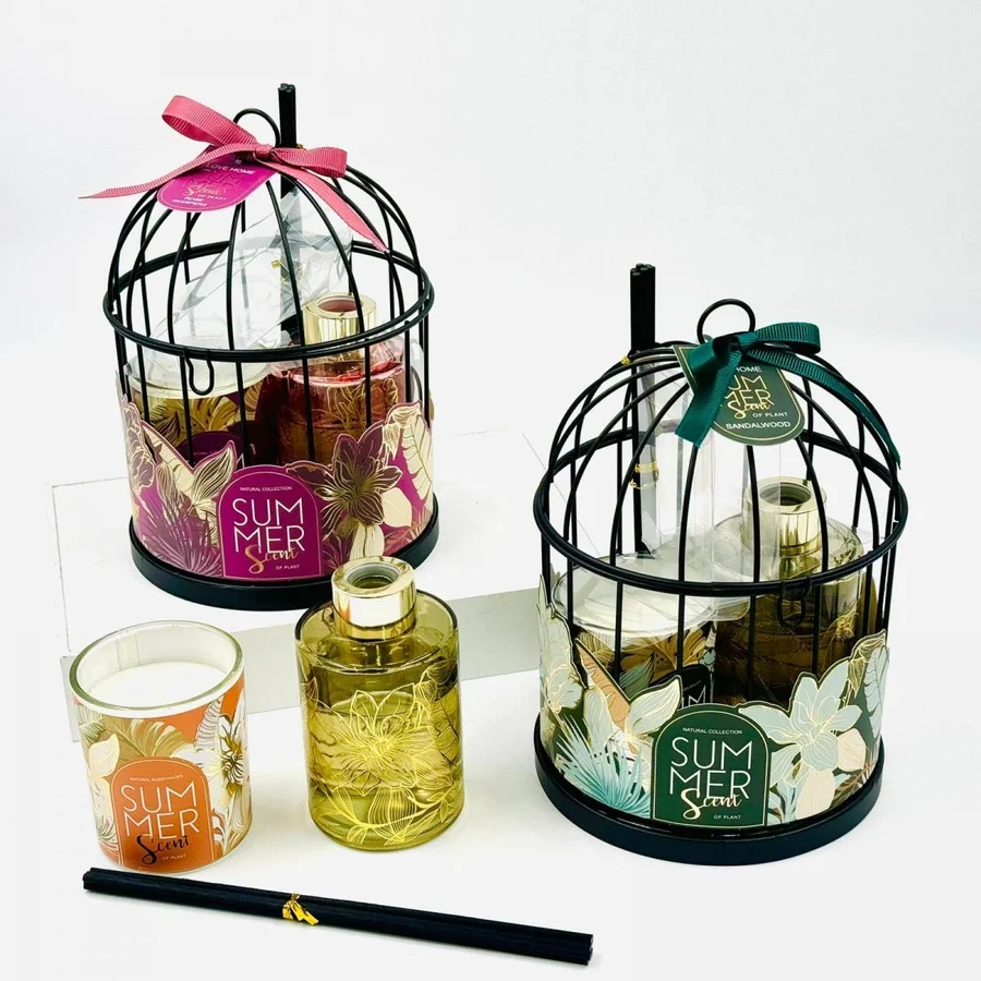 طقم عطر + شمع 3 روائح شكل قفص